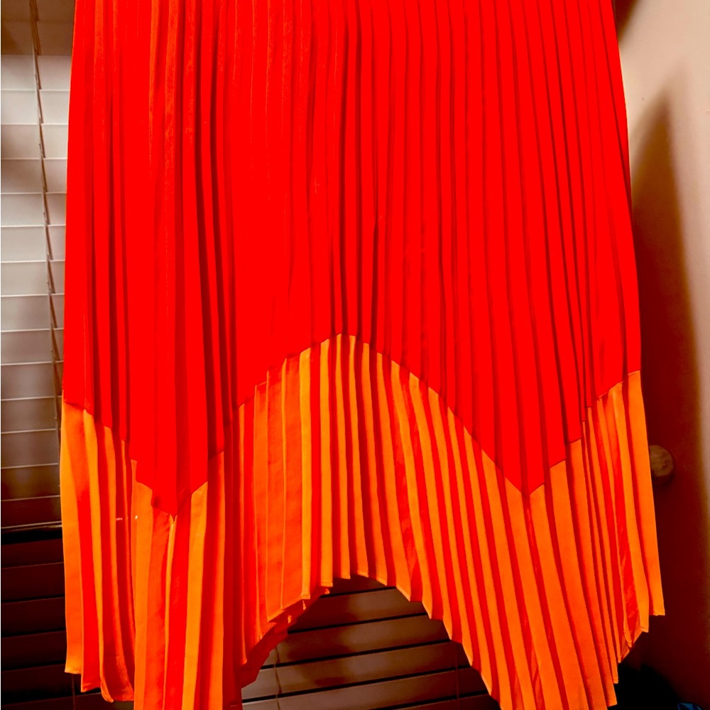 Vibrant Orange Pleated Skirt